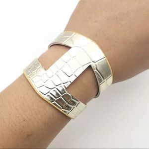Croc Embossed Gold Eco Leather Cuff Bracelet